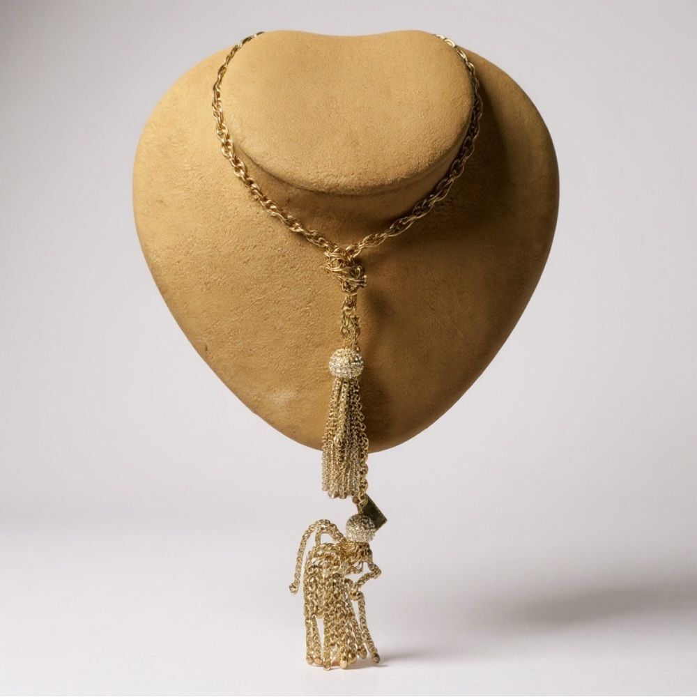My Flat in London Jan Haedrich Gold Tassel Necklace w/ Crystal Bead Accents